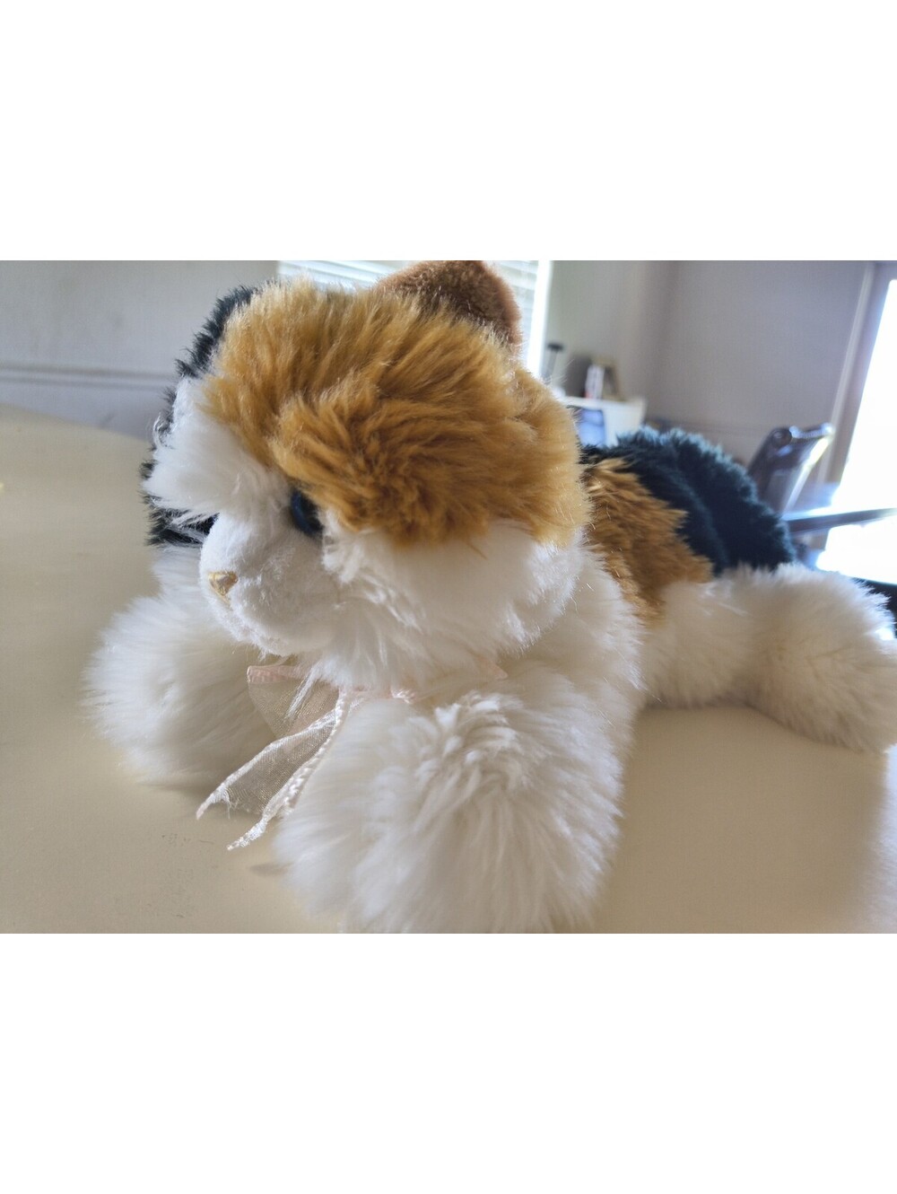 Aurora Tri-Colored Realistic Plush Stuffed Animal Kitten Cat Blue Eyes 10" Long